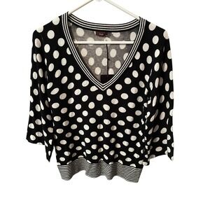 Escio Womens Polka Dot V-Neck Sweater 3/4 Sleeve Black White YX103 XL NWT